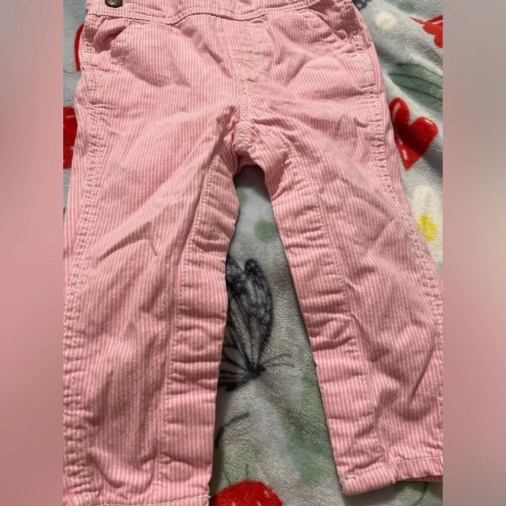 EUC Vintage Oshkosh B’Gosh Pink Seersucker Heart Overalls